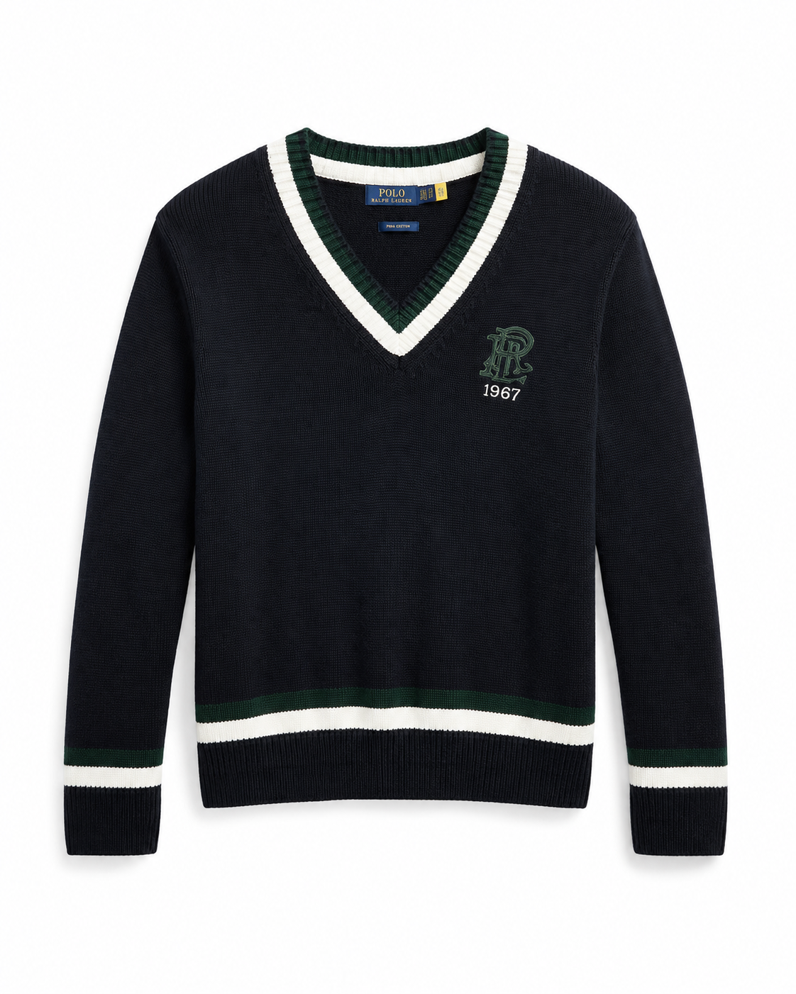 Ralph Black, Green & White V-Neck Sweater