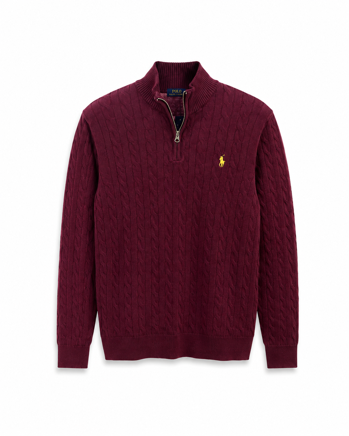 Ralph Burgundy Cable Knit ¼ Zip Pullover