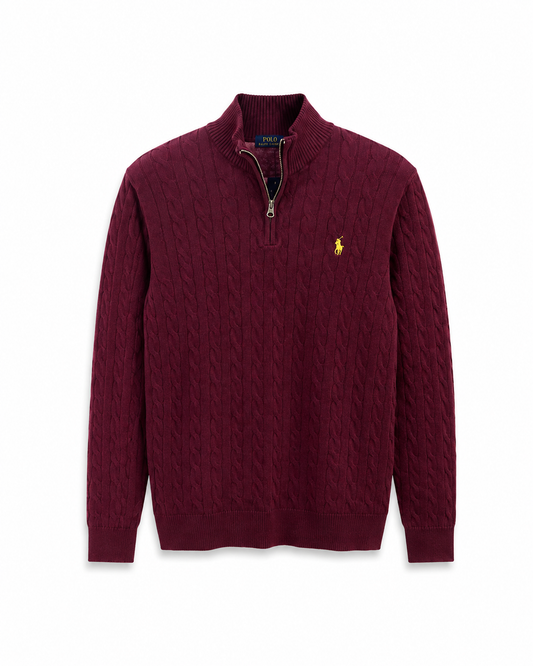 Ralph Burgundy Cable Knit ¼ Zip Pullover