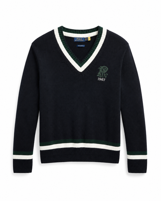 Ralph Black, Green & White V-Neck Sweater