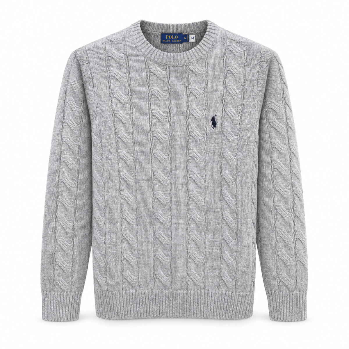 Ralph Grey Cable Knit Crewneck Jumper – Unisex