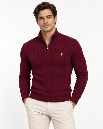 Ralph Burgundy Cable Knit ¼ Zip Pullover