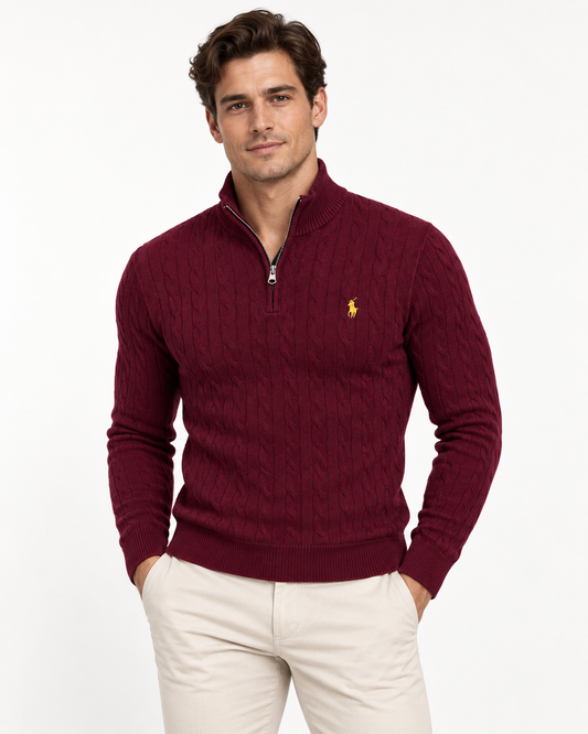 Ralph Burgundy Cable Knit ¼ Zip Pullover