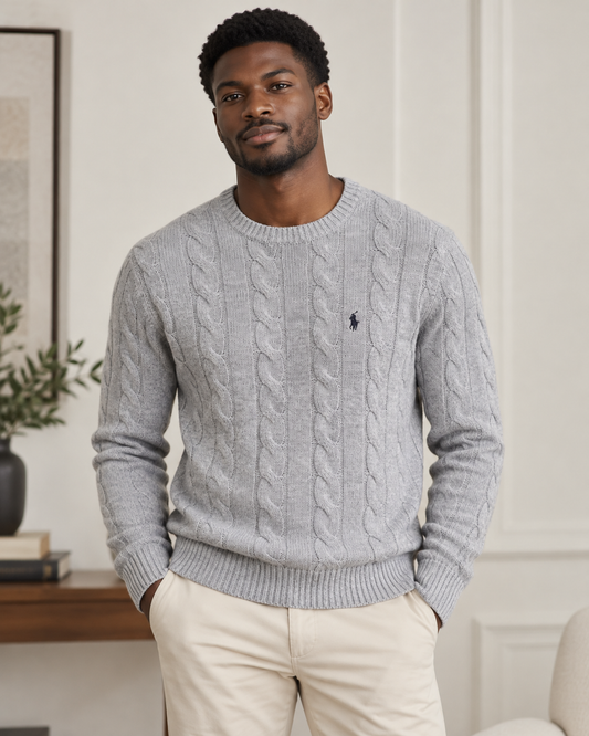 Ralph Grey Cable Knit Crewneck Jumper – Unisex