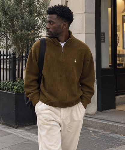 Ralph Brown Knit ¼ Zip Pullover
