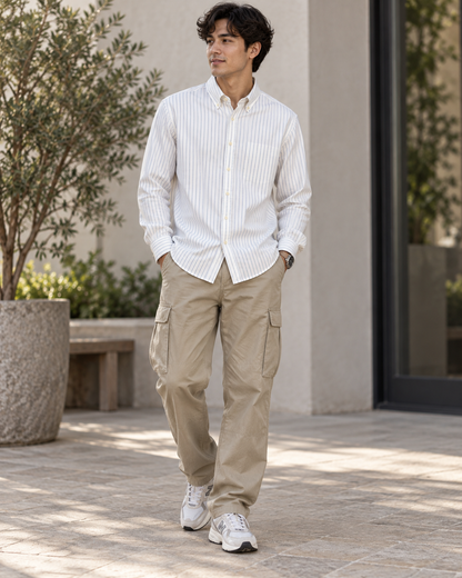 Ralph White-Blue Linen Striped Shirt