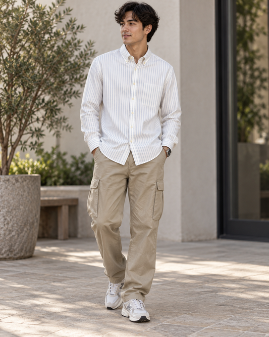 Ralph White-Blue Linen Striped Shirt