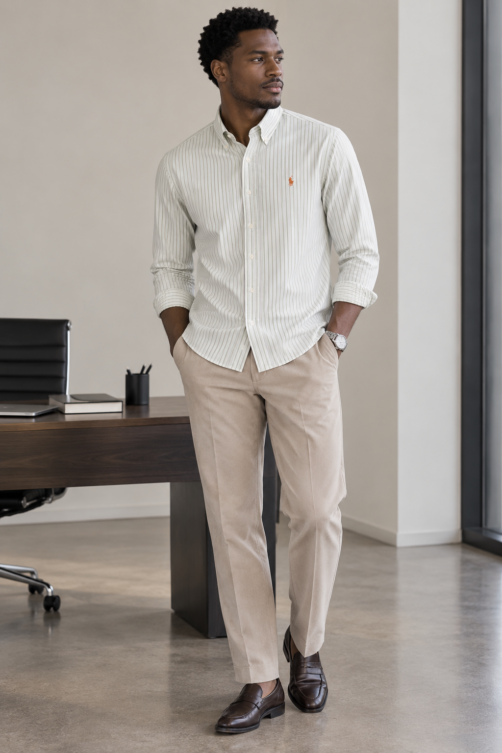 Ralph Green & White Striped Linen Shirt